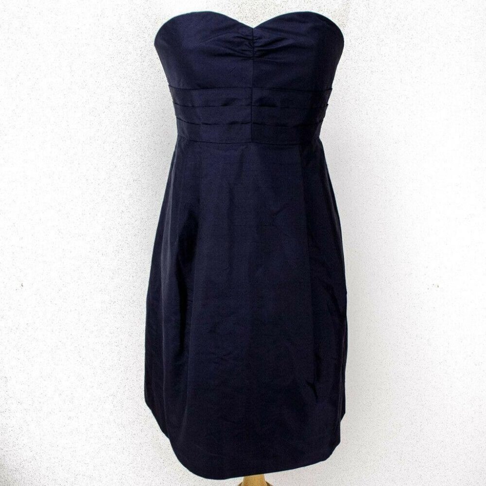 Ann Taylor Formal Silk Strapless Fit Flare Navy